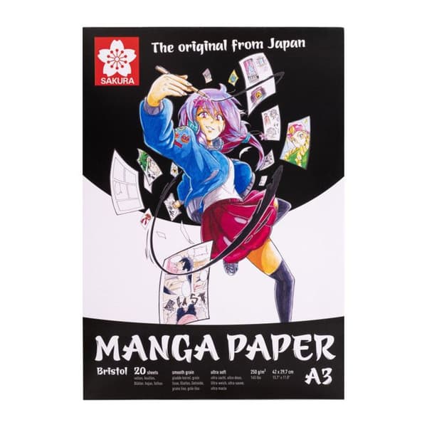 Bloc - A3 - Manga - Teckning - 20 ark - 250g - Slät yta - Sakura