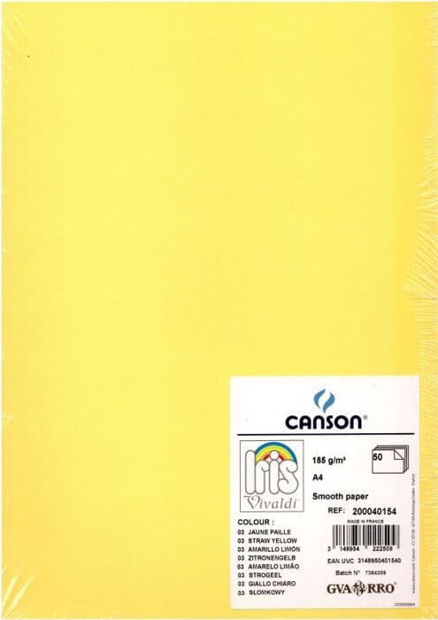 Canson ritpapper - 200040154 - Iris Vivaldi - Förpackning med 50 ark A4 färgpapper - 185g/m - Halmgul