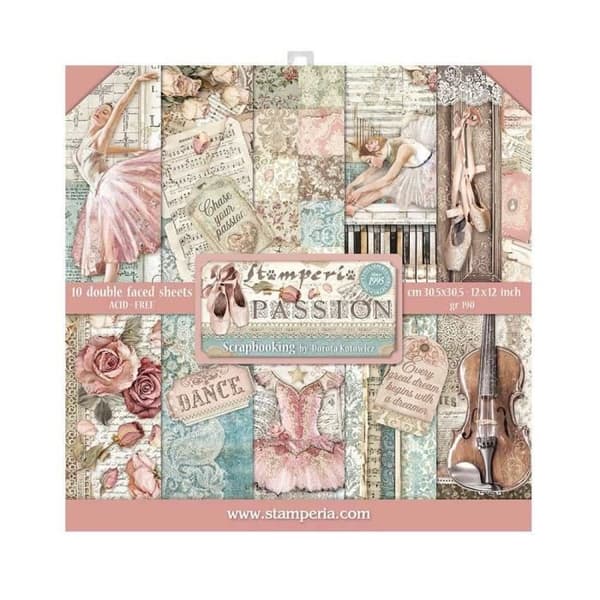 Scrapbookingpapper 'Passion' - STAMPERIA - Set med 10 ark (30,5x30,5 cm) - Vit