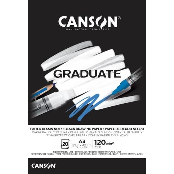 Ritpappersblock - CANSON - Graduate - 20 A3-ark - Svart - 120g/m²