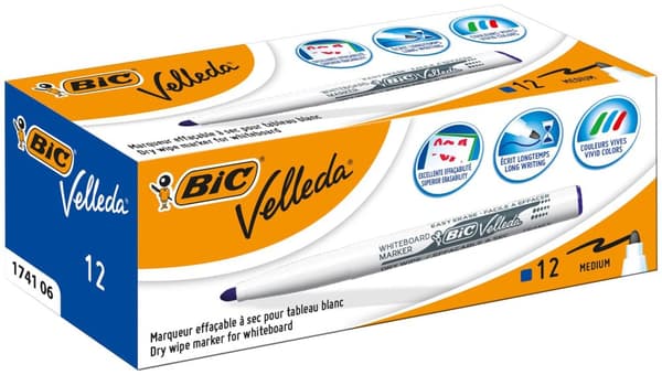 Whiteboardpenna BIC Velleda 1741 blå 12st