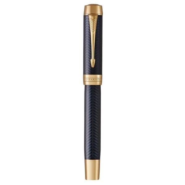 PARKER Duofold Prestige - Centennial reservoarpenna, blå Chevron, guldkant, fin 18K guldspets, presentförpackning