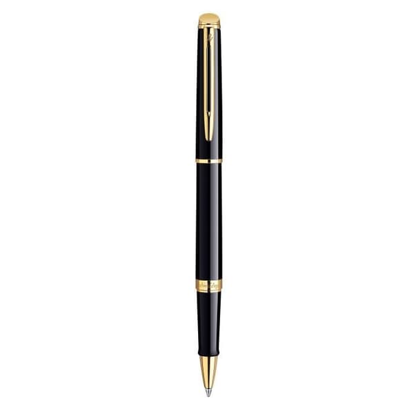 WATERMAN Hemisphere Rollerball-penna, glänsande svart, guldkant, svart refill med fin spets, presentask