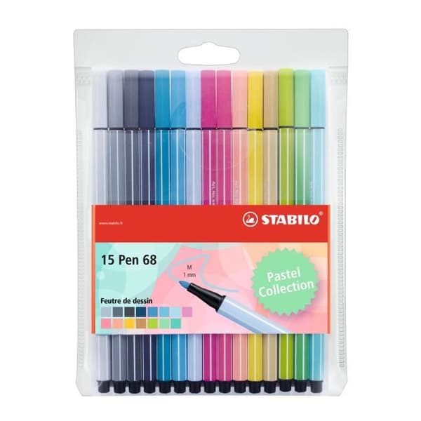 STABILO Pouch x 15 Pen 68 färgmarkörer - Pastellfärger