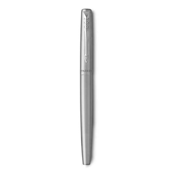 PARKER Jotter reservoarpenna, stål, kromkant, blå medium spets refill, presentförpackning