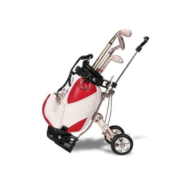 Set med 3 klubbpennor i röd golfbag original ovanlig penna