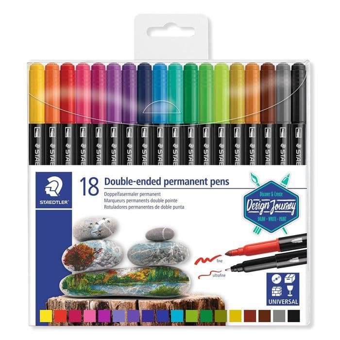 STAEDTLER® permanent twin-tip 3187 Design Journey - Set med 18 olika permanenta markörer fin och superfin dubbelspets
