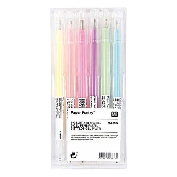Gelpennor - Rico Design - Papperspoesi - Set med 6 - Pastellfärger - Medium Gel Ink
