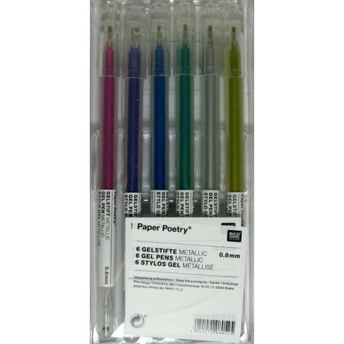 Set med 6 metalliska "Rico Design - Paper Poetry" gelpennor