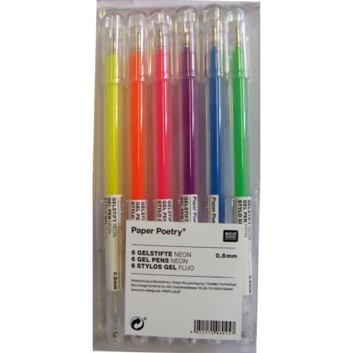 Set med 6 gelpennor 'Rico Design - Paper Poetry' Neon