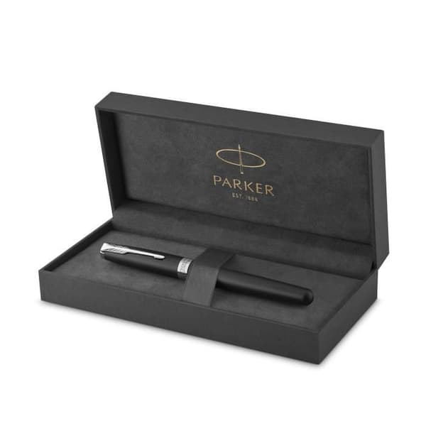 PARKER Sonnet reservoarpenna mattsvart, palladiumkant, medium spets – presentförpackning