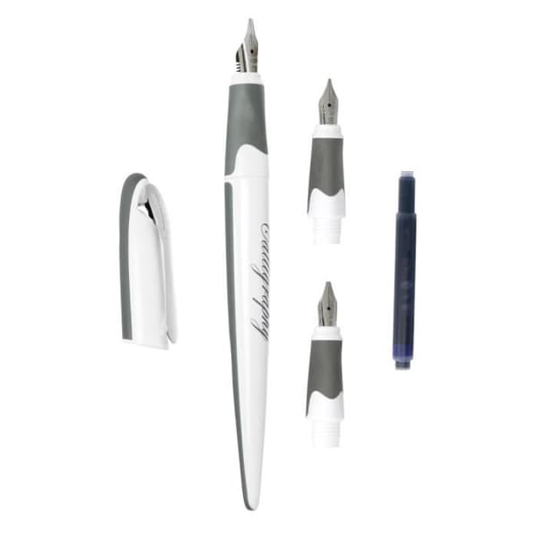 Kalligrafi Set: Ergonomisk reservoarpenna White Body - 3 olika spetsar