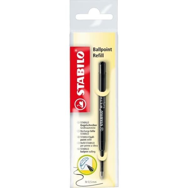 Kulspetspenna Refill - STABILO - Ecopack - Svart bläck - Linjebredd 0,5 mm - Påfyllningsbar Ja