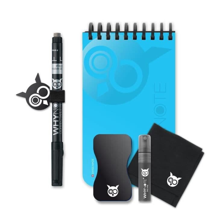 WHYNOTE® Pocket Size Blue - Anteckningsblock raderar som en whiteboard - Notebook, Notebook, Raderbar anteckningsbok + rengöringskit
