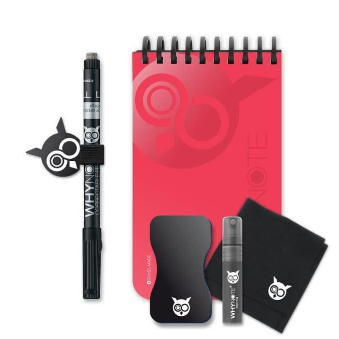 WHYNOTE® Red Pocket Format - Anteckningsblock raderar som en whiteboard - Notebook, Notebook, Raderbar anteckningsbok + rengöringskit