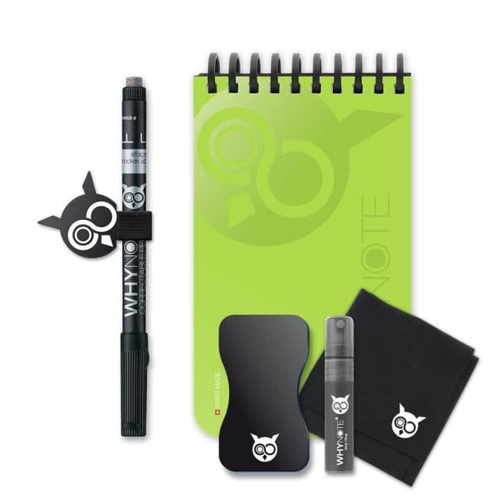 WHYNOTE® Pocket Format Grön - Anteckningsblock raderar som en whiteboard - Notebook, Notebook, Raderbar anteckningsbok + rengöringskit