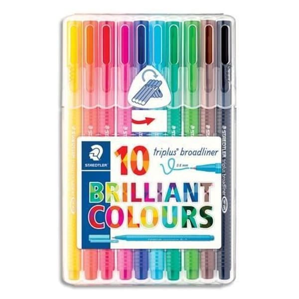 Filtpennor - STAEDTLER - BROADLINER - 10 olika färger - Medium spets 0,8 mm - Ergonomisk