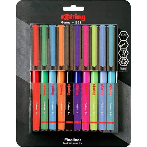 Fin pennapa - ROTRING - 0,4 mm - Metallspets - Blister med 10 - Ergonomisk