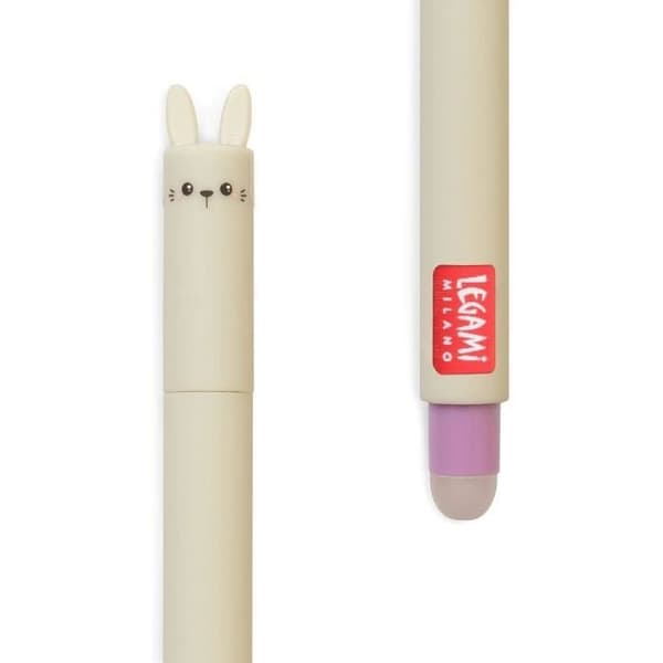 Raderbar gelpenna - Legami - Kaninkropp - 0,7 mm - Lila bläck - Raderbar