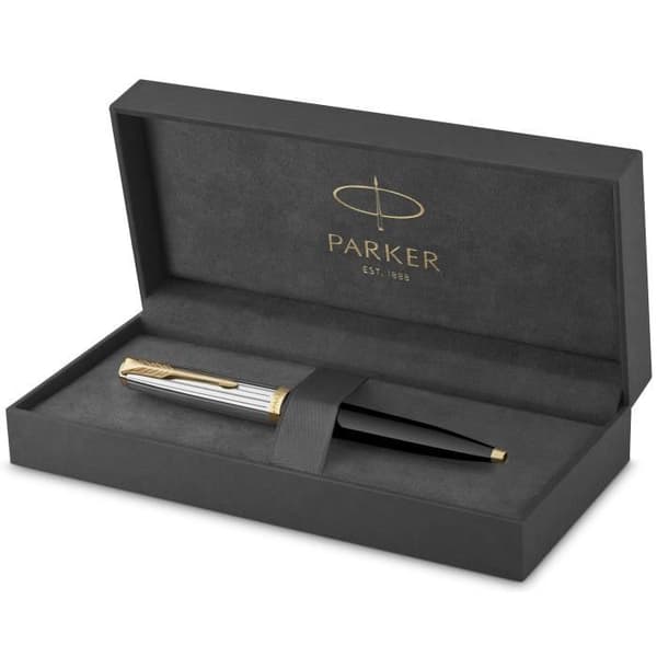 Parker 51 Premium high-end kulspetspenna, svart, medelhög svart bläckpåfyllning, presentförpackning