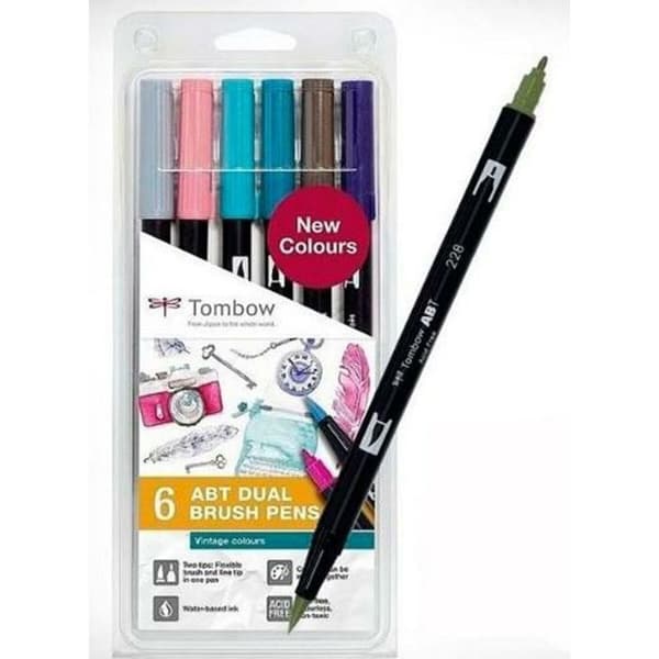 Tombow Markers - ABT-6P-5 - Set med 6 ABT penselpennor med två spetsar, vintagefärger