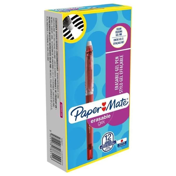 Gel Ink Pens - Papermate - Raderbar Gel - Röd - Medium - 12 st