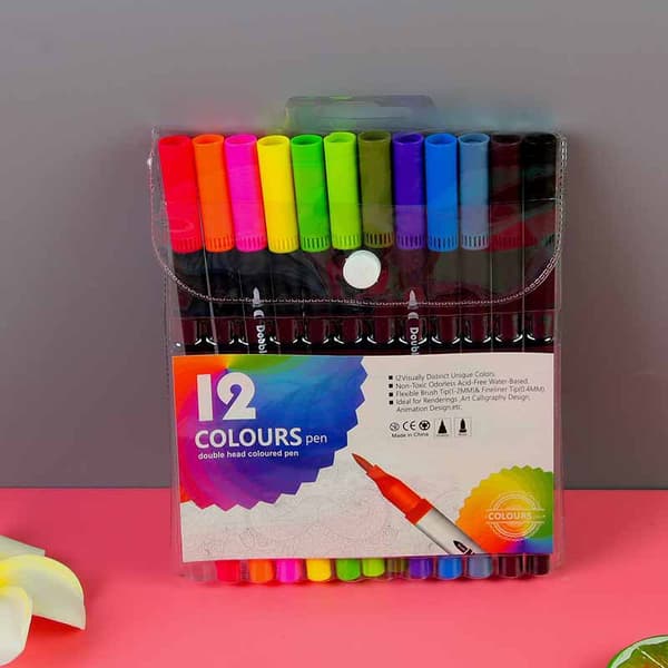 INF Farvede tegnepennesæt med dobbelte tips til tegnehåndværks-scrapbog 12 Colors
