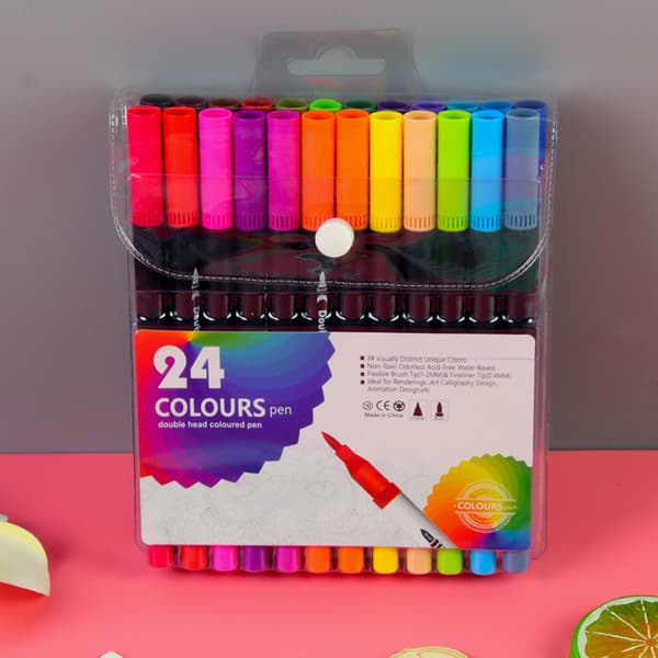 INF Farvede tegnepennesæt med dobbelte tips til tegnehåndværks-scrapbog 24 Colors