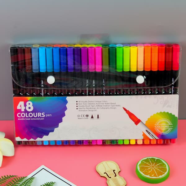 INF Fargede tegnepennsett med doble tips for tegnehåndverksutklippsbok 48 Colors