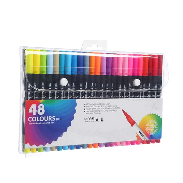 INF Fargede tegnepennsett med doble tips for tegnehåndverksutklippsbok 48 Colors