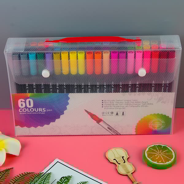 INF Fargede tegnepennsett med doble tips for tegnehåndverksutklippsbok 60 Colors