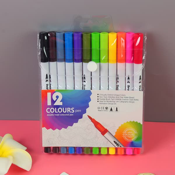 INF Farvede tegnepennesæt med dobbelte tips til tegnehåndværks-scrapbog 12 Colors