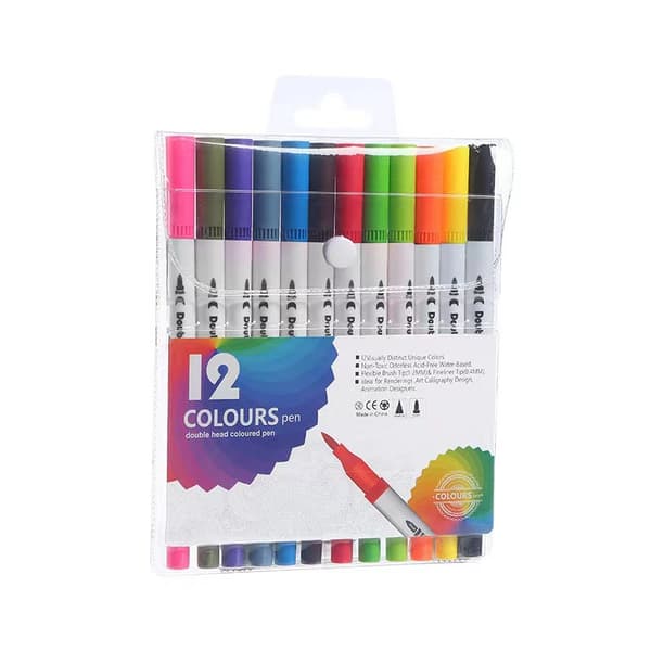 INF Farvede tegnepennesæt med dobbelte tips til tegnehåndværks-scrapbog 12 Colors