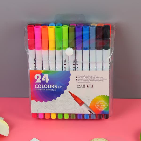 INF Farvede tegnepennesæt med dobbelte tips til tegnehåndværks-scrapbog 24 Colors