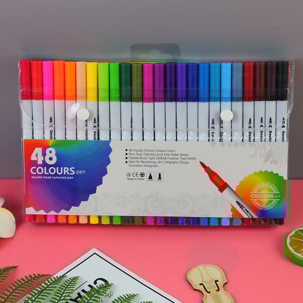 INF Fargede tegnepennsett med doble tips for tegnehåndverksutklippsbok 48 Colors