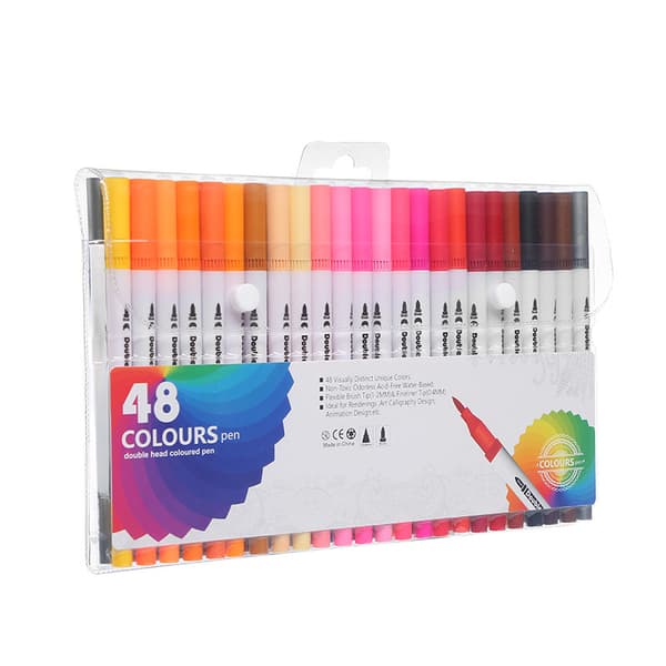 INF Fargede tegnepennsett med doble tips for tegnehåndverksutklippsbok 48 Colors
