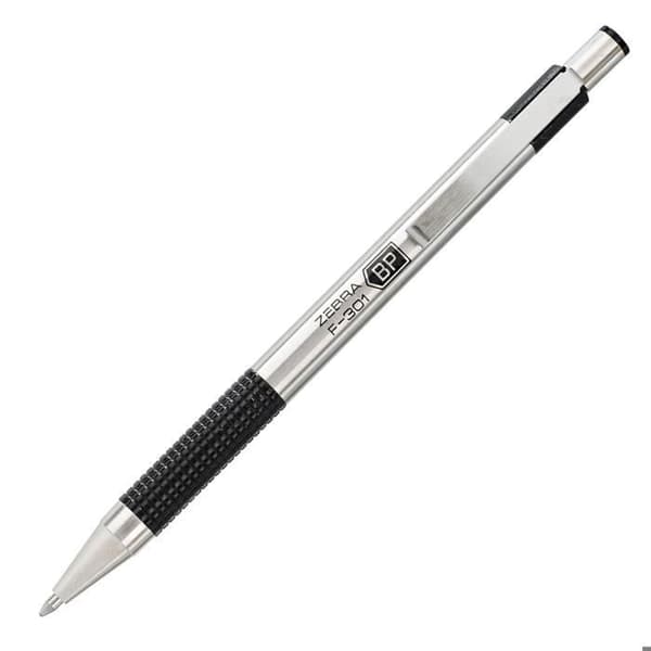 Kulspennare - Zebra - F-301 - Rostfritt stål - Svart bläck - 1,0 mm spets
