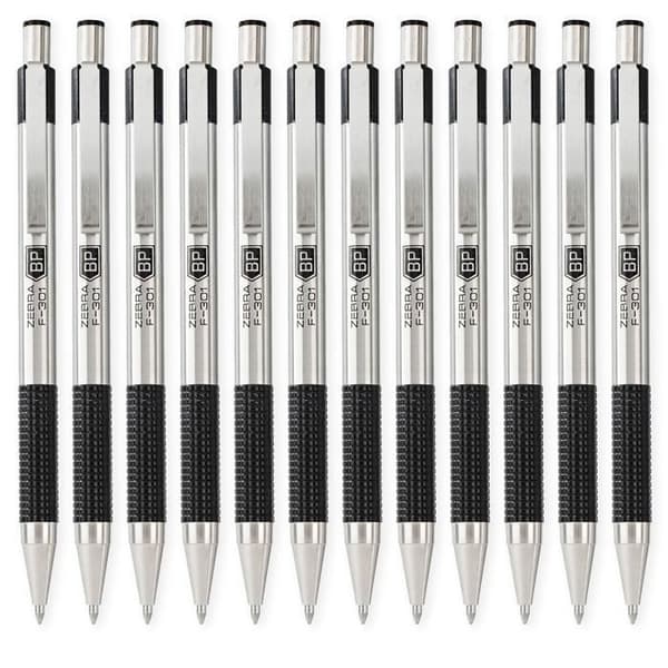 Kulspennare - Zebra - F-301 - Rostfritt stål - Svart bläck - 1,0 mm spets