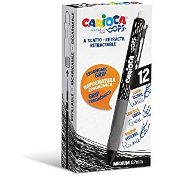 CARIOCA Oops Raderbara påfyllbara kulspetspennor - paket med 12 - Värmekänsligt bläck - Ergonomiskt handtag