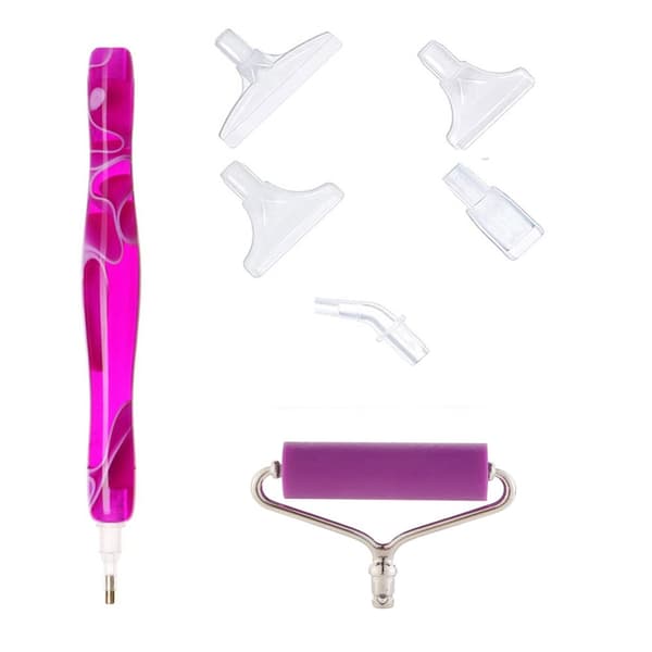Diamond Painting Pen Set med Roller Rosröd
