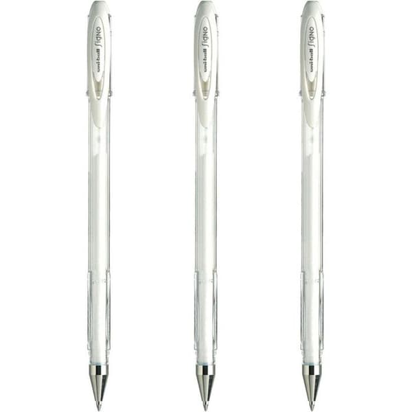 Gel bläckpennor - UniBall - Signo - Set med 3 - Medium spets 0,7 mm - Vit färg