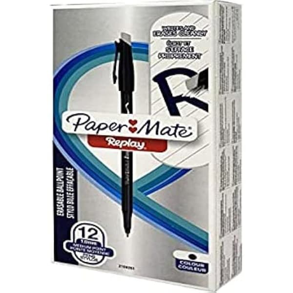 Paper Mate Replay raderbara kulspetspennor - paket med 12 - Limited Edition - Svart