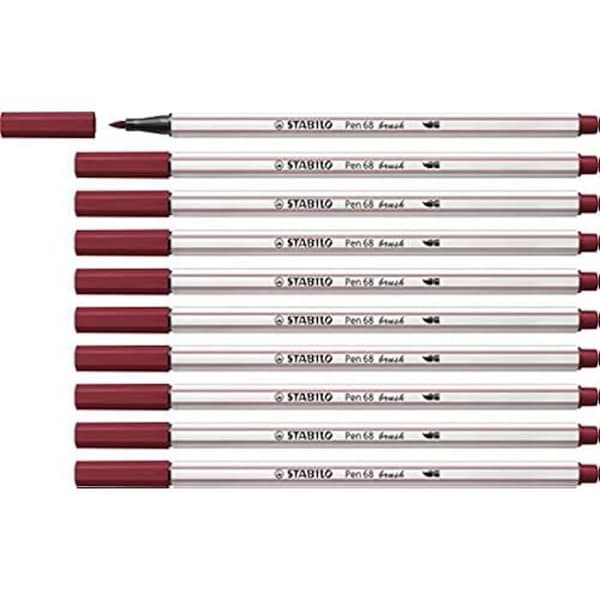 STABILO Pen 68 penselpenna - Set med 10 ritpennor med penselspetsar - Lila Röd
