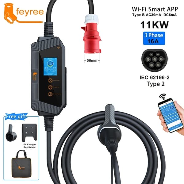 Sähköauton latausasema, 7KW/11KW/22KW, IP66-luokitus, älykäs Wi-Fi-ohjaus,22KW-sovellus