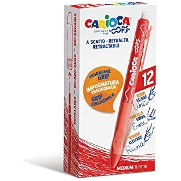 CARIOCA Oops Raderbara påfyllbara kulspetspennor - paket med 12 - Värmekänsligt bläck - Ergonomiskt handtag