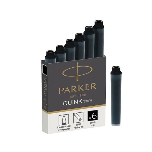 PARKER Quink 6 korta reservoarpennor, svart bläck