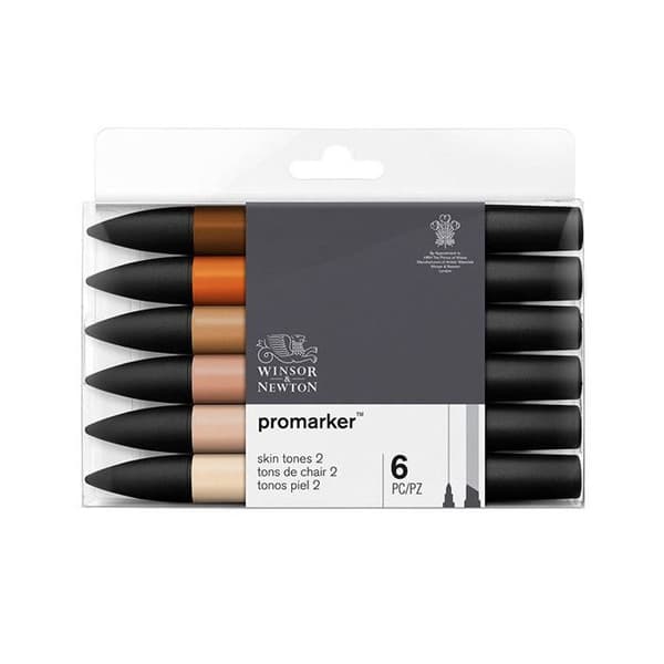 ProMarker-pennor - Winsor &amp; Newton - Set 2 - 6 Märkpennor - Dubbelsidig - Icke giftiga