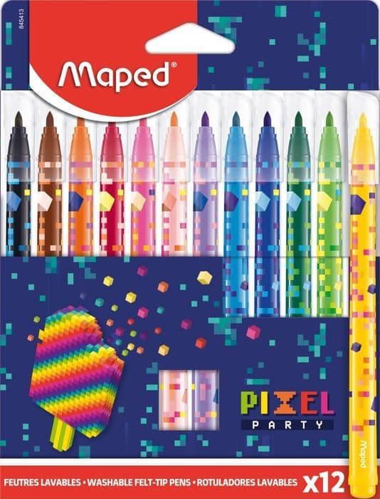 Färgpennor - Maped - PIXEL PARTY - 12 pennor - Tvättbart bläck - Ogive spets 2,8 mm