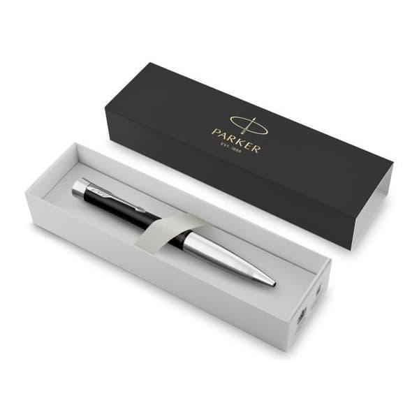 PARKER Urban kulspetspenna, mattsvart, kromkant, Medium Point Blue Refill, presentförpackning