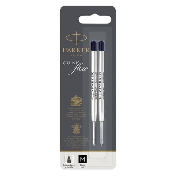 PARKER Quinkflow kulspetspåfyllning, medium spets, svart, blister X 2